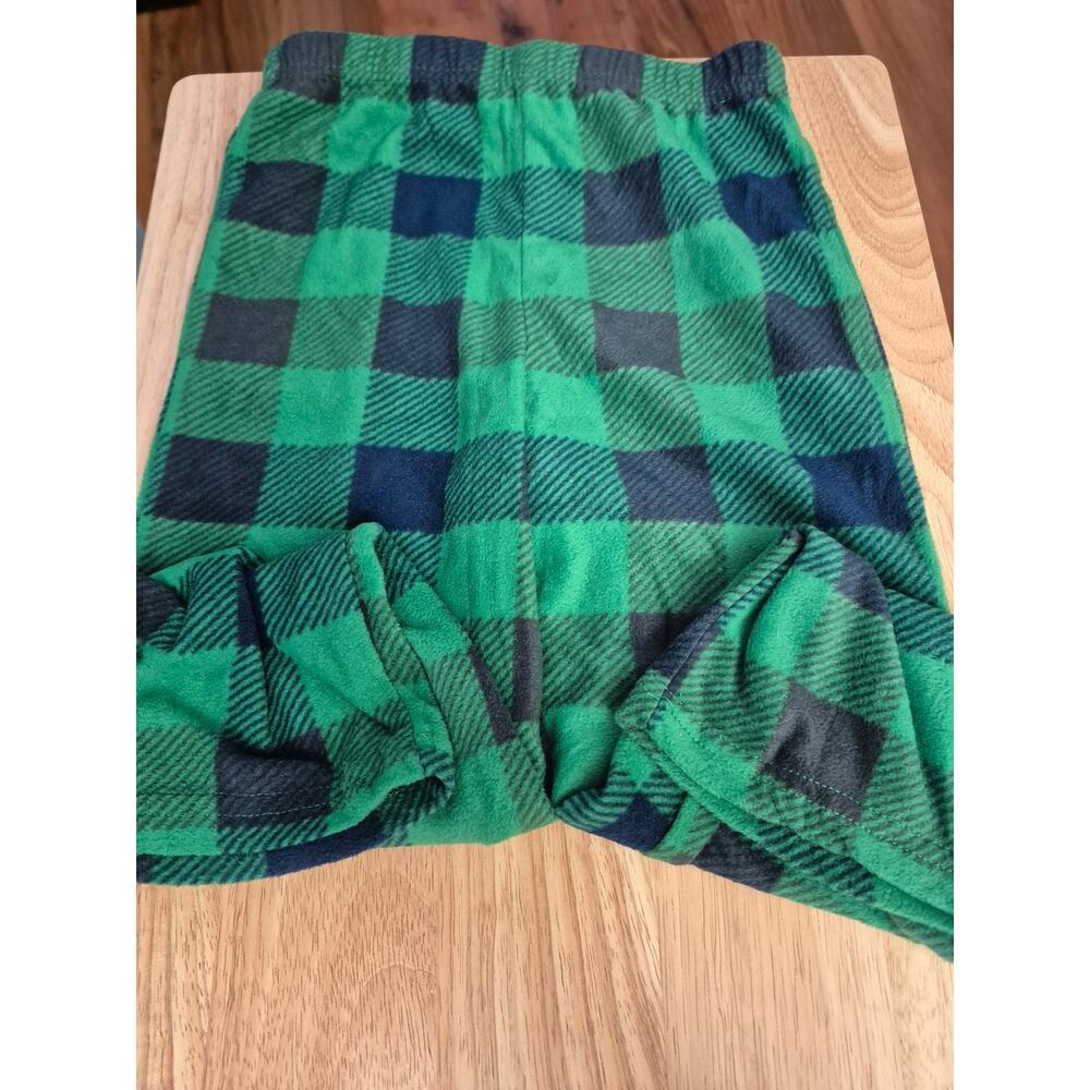 Up Late Pajama Pants Boys Size Small 4/5 Green Black Plaid Elastic Waist 8248